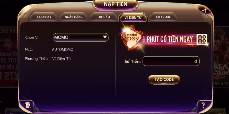 Hướng dẫn 3 bước nạp tiền V8club thông qua Momo